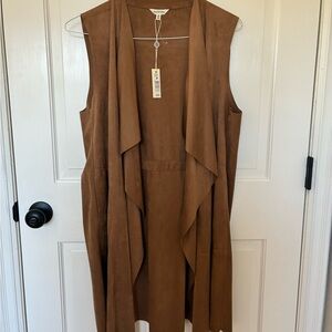 Max Studio Suede-Look Drape Vest in Cognac Brown
